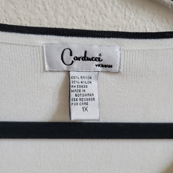 Carducci Woman White Short Sleeve Sweater W Black Accents Top Sz 1X Rayon Blend - Picture 4 of 5